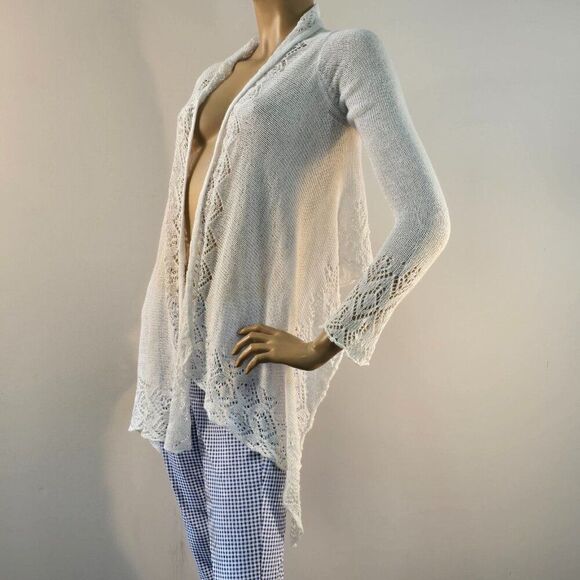 BCBGMaxazria Long Sleeve Sweater Wrap White Open Front Knit Cover Up Sz XS - Picture 3 of 12